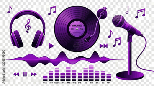 Foto Abstract music background with DJ headphones and speakers vector illustration fo