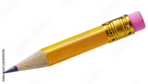 Isolated new wooden yellow pencil with pink eraser, sharp graphite tip for school supplies
