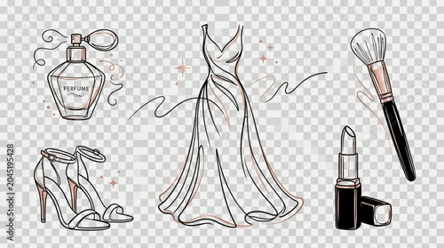 Bild auf Leinwand Set of women fashion accessories vector illustration with wedding bride style de