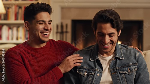Gay Couple Cozy Home.