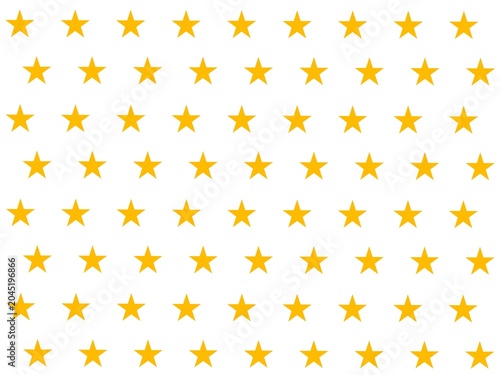 ​Minimalist geometric pattern of bright yellow stars arranged in neat rows on a solid white background. Repeating grid of sharp, five-pointed gold stars for surface design