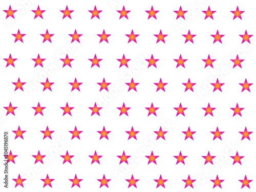 Vibrant seamless pattern of pink and orange gradient stars on a white background. Creative colorful geometric grid backdrop for modern and playful designs
