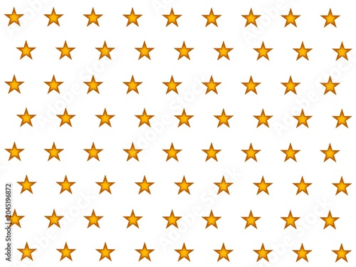 Classic pattern of dark golden stars arranged in neat rows on a white background. Seamless geometric backdrop for elegant holiday decorations and gift wrap paper