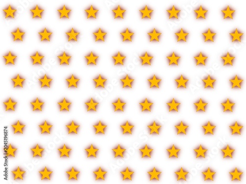 Seamless pattern of yellow stars with a soft red neon blur shadow on a white background. Abstract geometric grid backdrop for festive holiday or cosmic designs