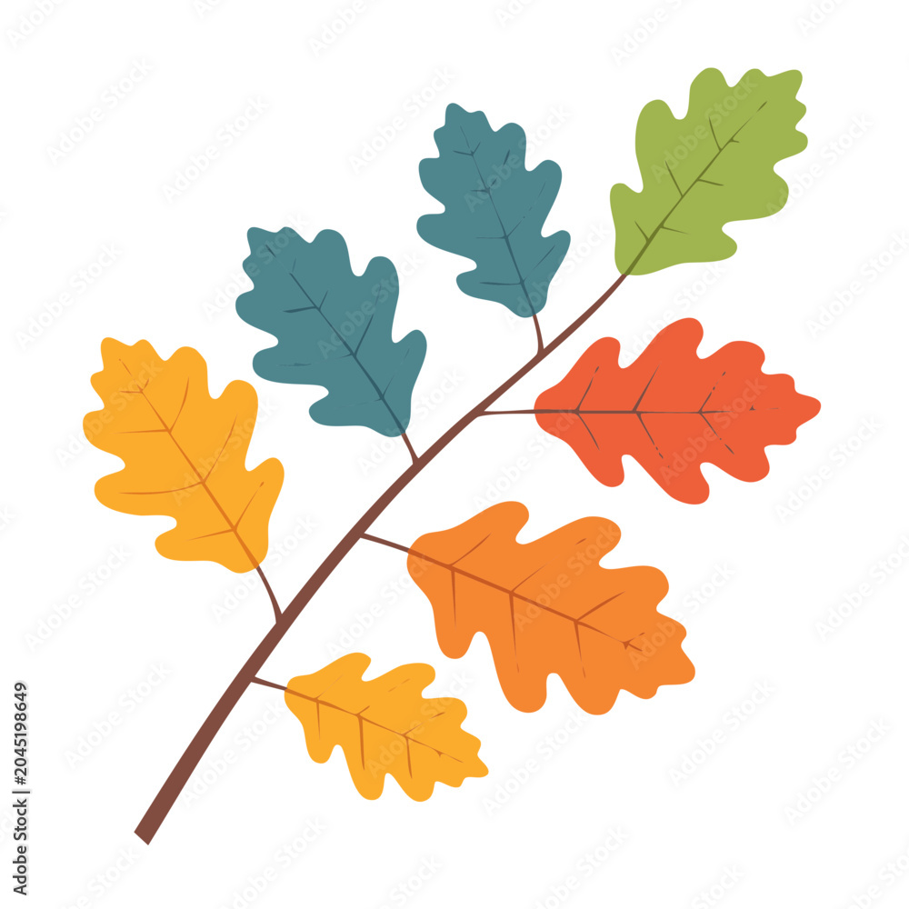 Fototapeta premium Flat design oak leaf branch with autumn colors