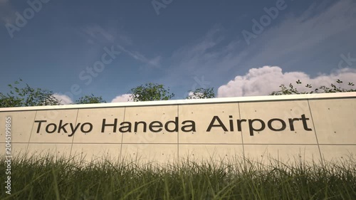 Arrivals at Tokyo Haneda Airport with airplane landing near terminal, Tokyo, Japan