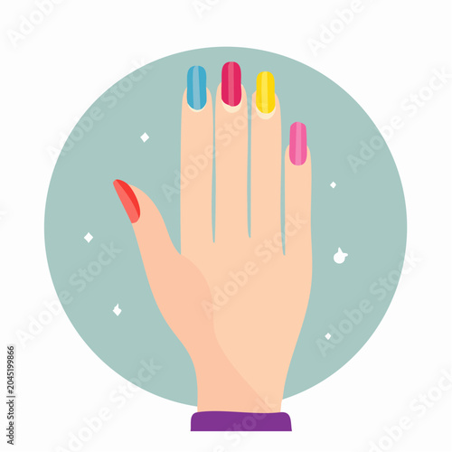 Colorful Manicure on Hand
