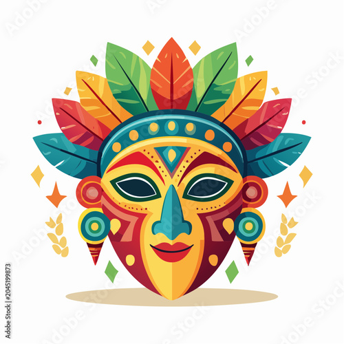 Colorful Tribal Mask with Feathers
