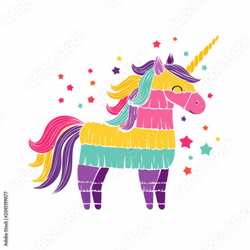 Colorful Unicorn Piñata Illustration