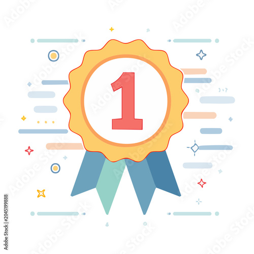 First place medal with number one in flat design style