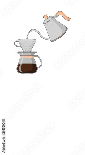 Foto Pour over coffee brewing with a gooseneck kettle and glass carafe