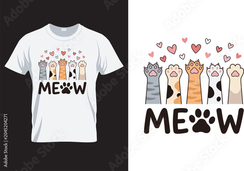 Tableau sur toile Cat Paw Meow T-Shirt Design
