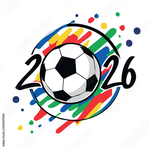 Colorful Soccer Ball 2026 Tournament Emblem Vector Design.