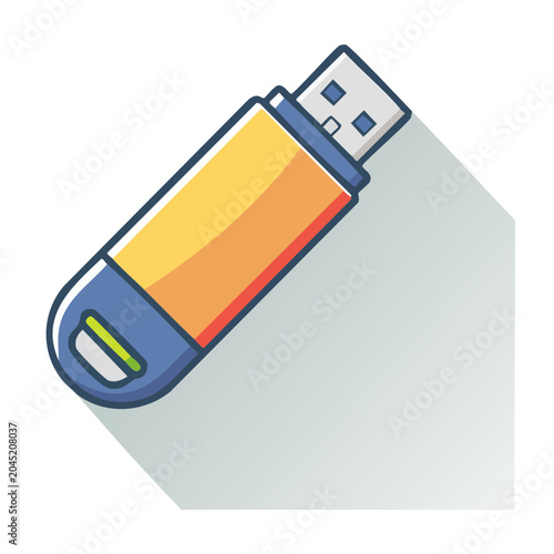 Flat design icon of a USB flash drive with long shadow