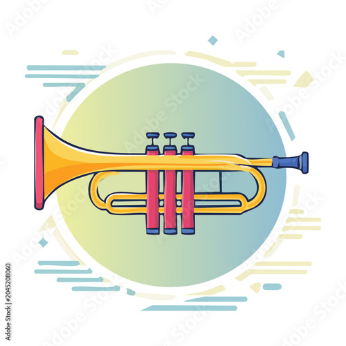 Flat design illustration of a golden trumpet