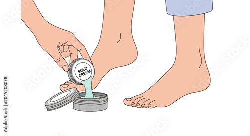 Applying cold cream to foot for skin care and relief