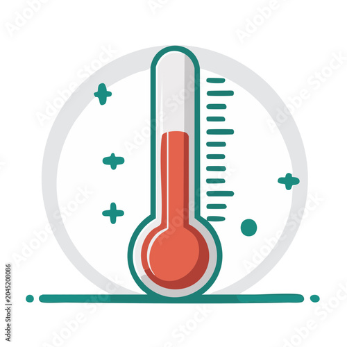 Flat design thermometer icon showing temperature