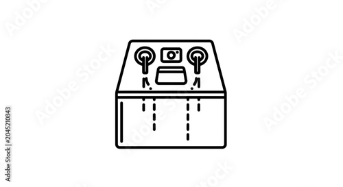 Retro gaming console with joysticks and buttons, vintage video game controller icon