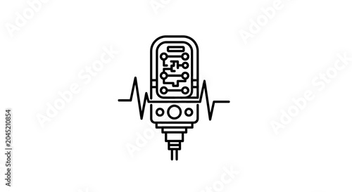 Retro Microphone with Sound Wave and Circuit Board - Audio Technology Concept