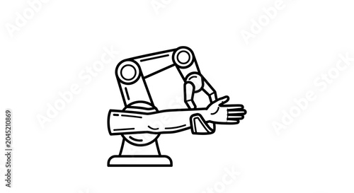 Robotic arm holding human arm, concept of prosthetics, future medicine, and bionics