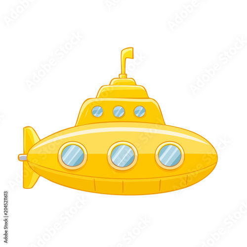 Cartoon yellow submarine with periscope and windows