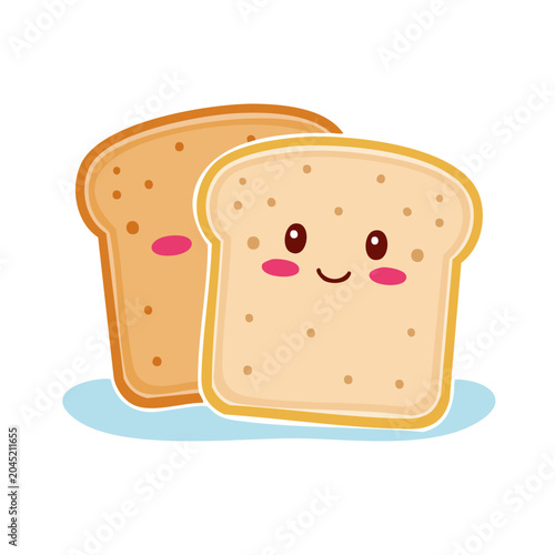Cute Kawaii Toast Slices with Happy Faces