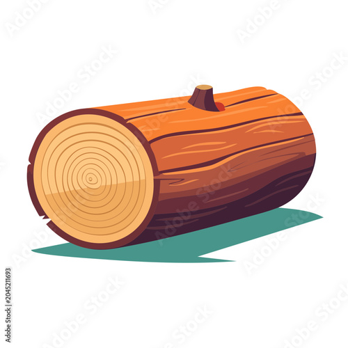 Flat design illustration of a wooden log with visible rings