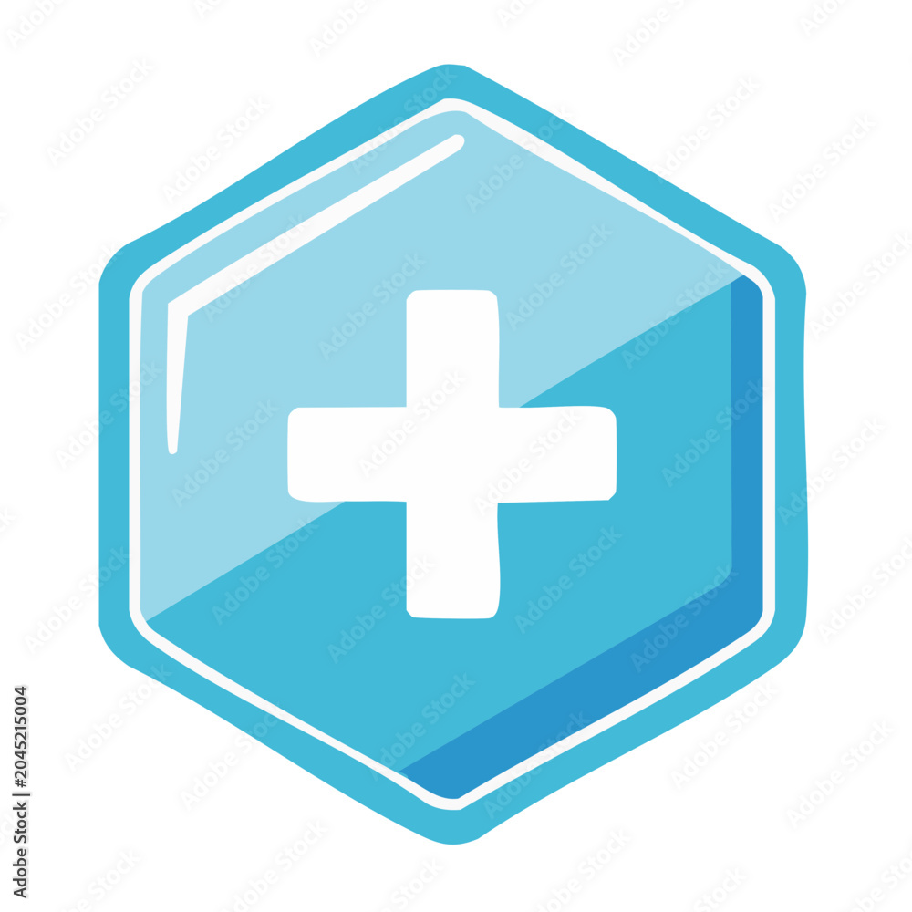 Fototapeta premium Blue shield with white plus sign icon
