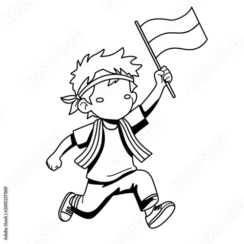 Child Runs Waving Flag Joyfully