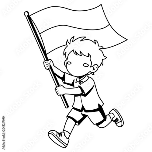 Happy Child Running with Flag Cheerful Celebration Event