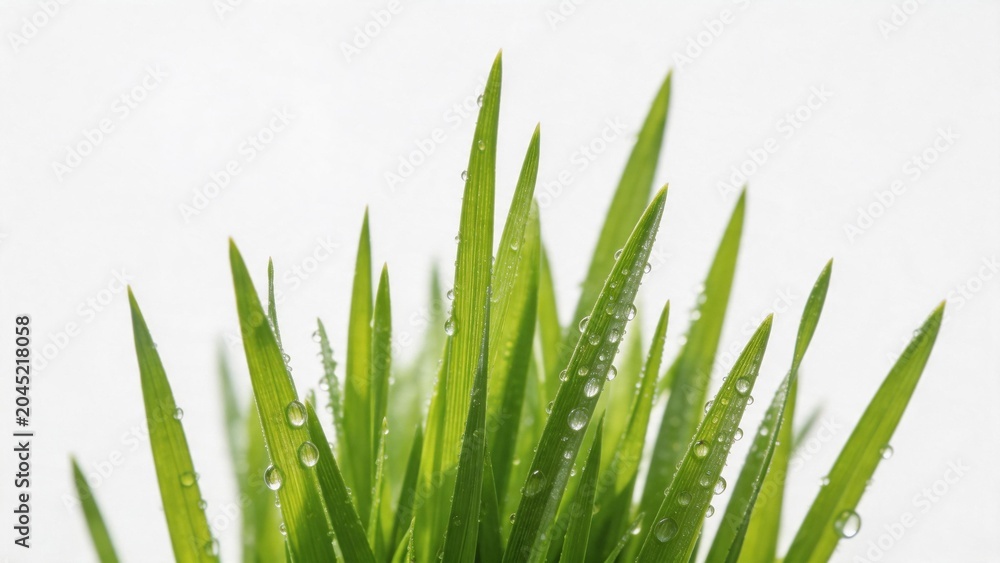 Fototapeta premium Green grass blades with water droplets