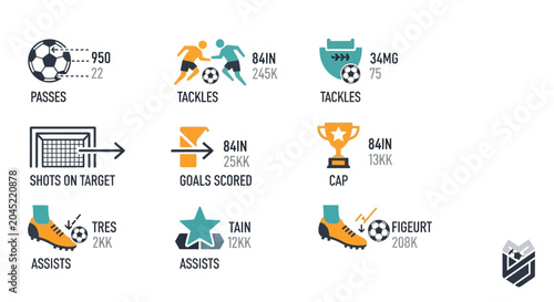 Soccer player performance infographic elements.