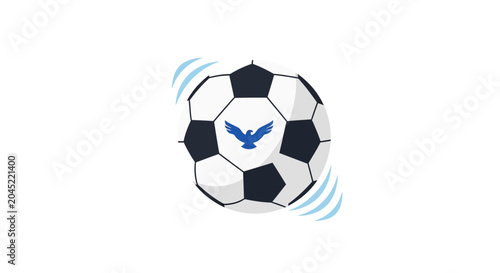 Soccer Ball With Blue Bird Emblem Spinning Motion.