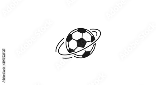 Soccer ball with orbiting rings illustration.