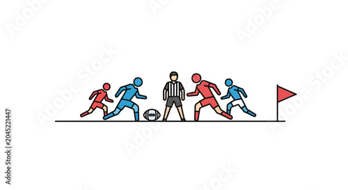 Soccer game illustration with players and referee.