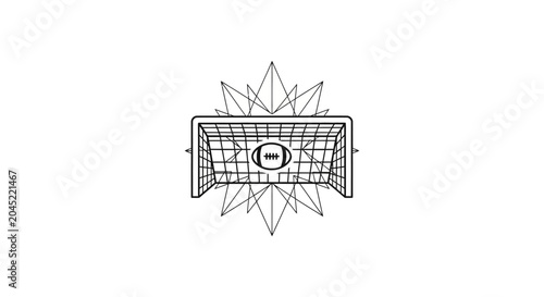 Soccer Goal With Football Inside And Abstract Starburst.