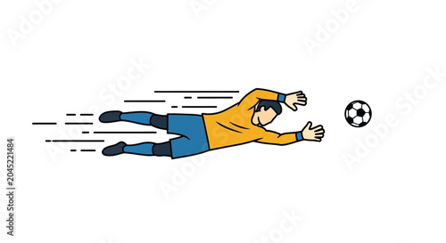 Soccer Goalkeeper Diving Save Action Illustration.