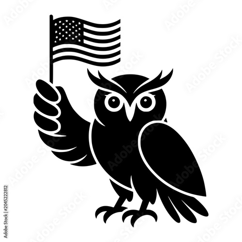 Owl Holding Flag