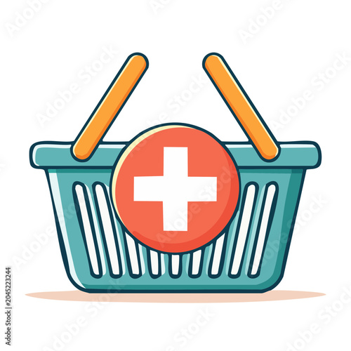 Shopping basket with a plus sign icon