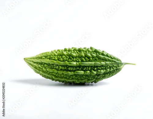 Fresh green bitter melon fruit on white background, white background