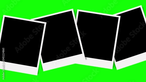 Four Blank Instant Photo Frames Collage Animation on Green Screen, Retro Film Mockup.
