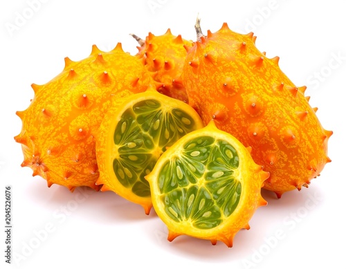 Ultra realistic studio of fresh african cucumber fruits arranged naturally white background