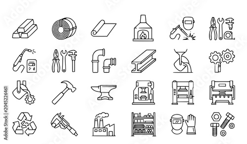 Tableau sur toile Steel Production and Metalworking Thin Line Icons for Industry and Engineering D
