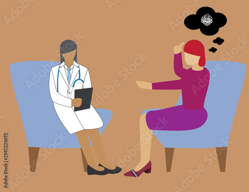 Cuadro en lienzo A vector art of a Psychiatrist helping a Mental Health patient.