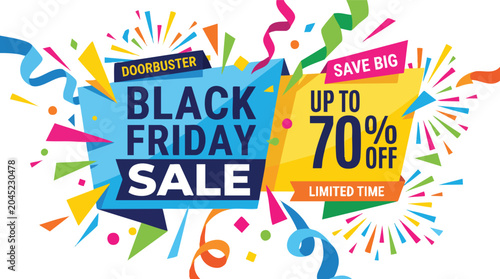 Colorful Black Friday sale banner with 70 percent discount