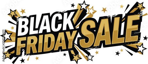 Foto Catchy black Friday sale graphic with shiny gold stars