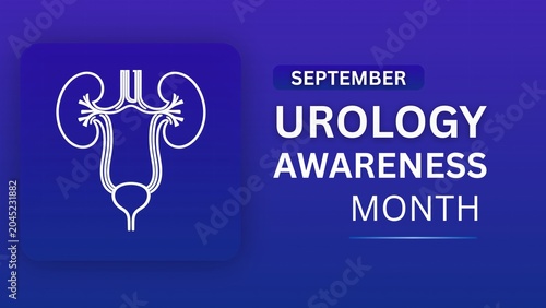 Fotografía A modern 4K medical graphic for September's Urology Awareness Month, featuring a line art urinary tract diagram on a gradient blue background to promote renal and bladder health