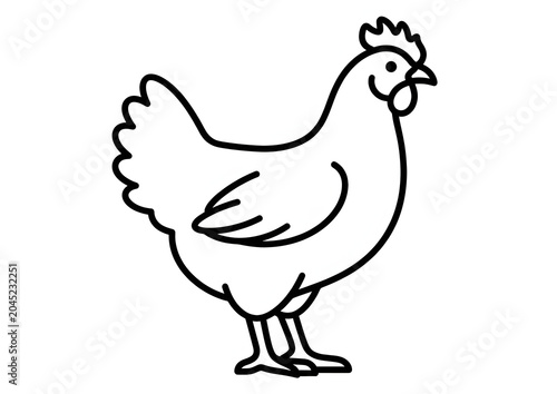 Simple Line Art Illustration of a Chicken Standing Profile View. created with Generative AI illustration
