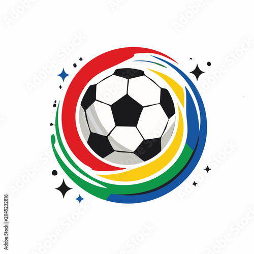 Soccer Ball with Colorful Swirl Abstract Sports Vector Logo.