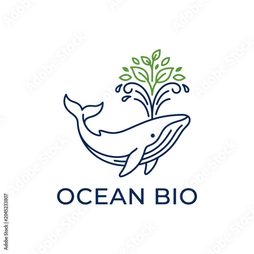 Whale Embracing Marine Plant in Minimalist Ocean Bio Branding Illustration